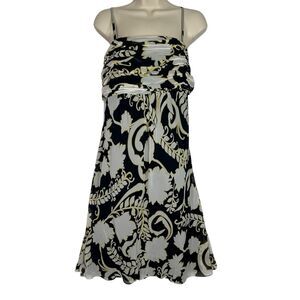 Ann Taylor Silk Cocktail Dress Shirred Bust Fluted Sz 14 Sash Tie Shelf Bra Chic